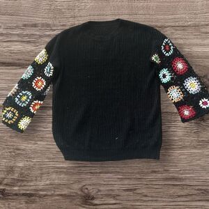 SHEIN Colorful Crochet Sleeve Black Sweater
